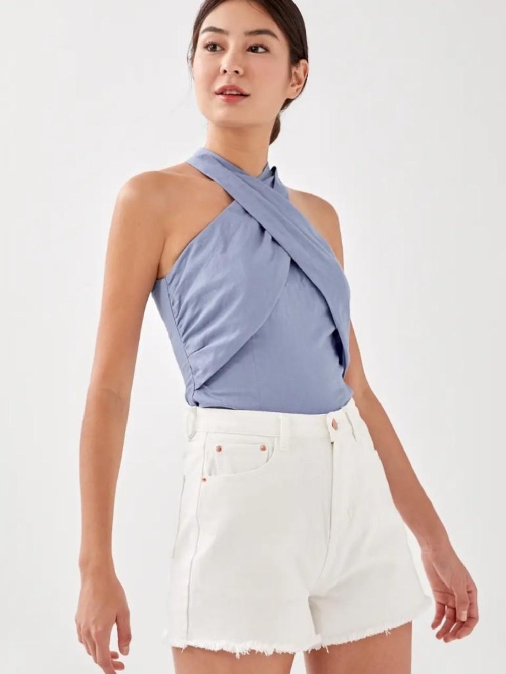 Light Blue Cross-Halter Women's Top